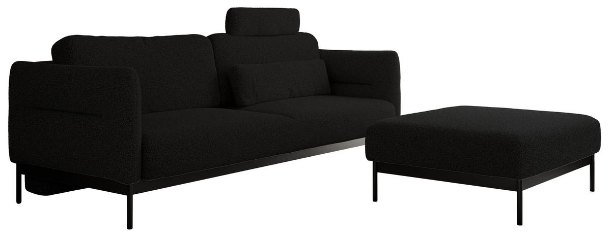 SCHLAFSOFA SALENTO Schwarz Boucle - Schwarz, Textil/Metall (221/82/193cm) - MKS
