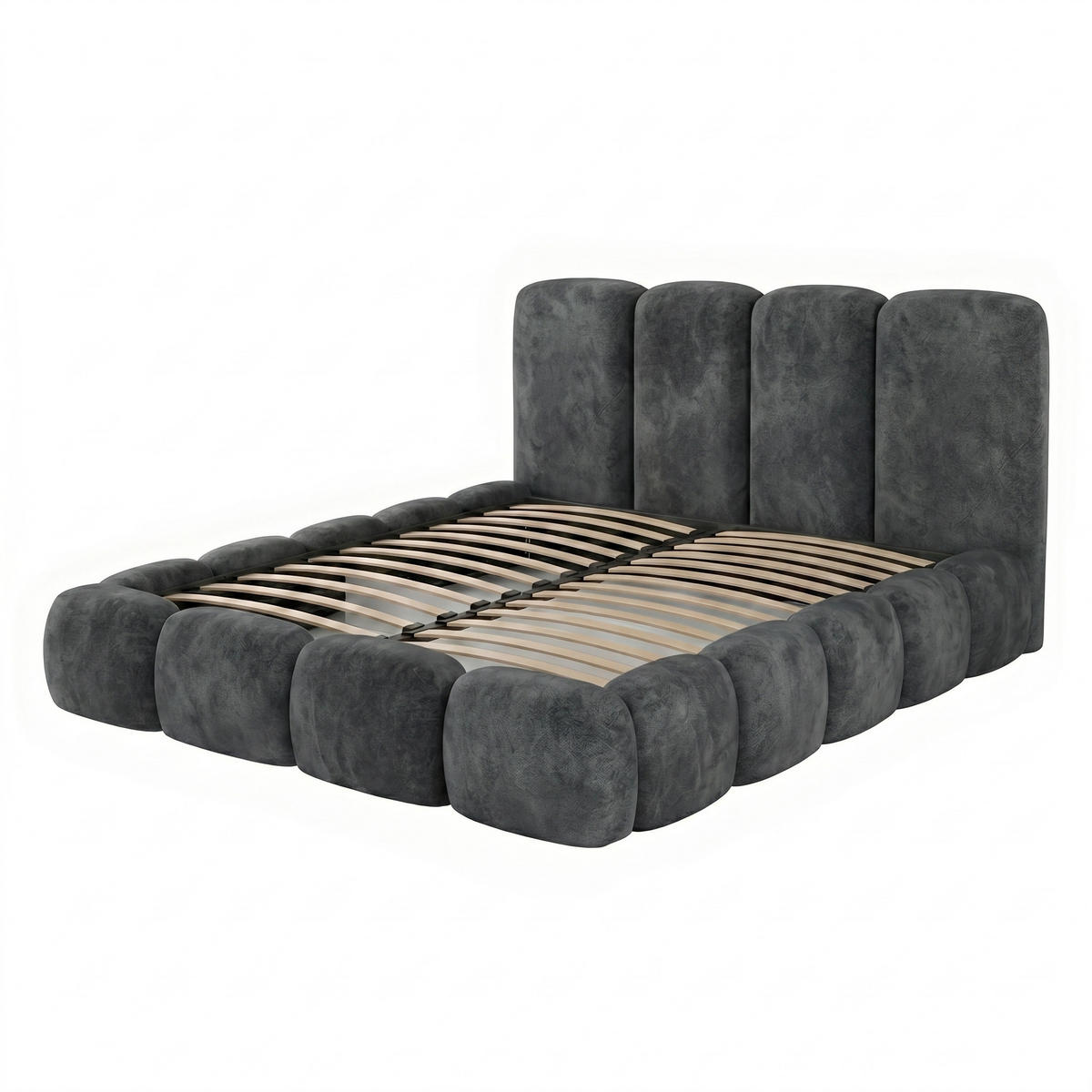 POLSTERBETT SUENO MAXI 160x200 cm in Grau, gepolstertes Kopfteil, Metalllattenrost, Bettkasten, Velour-Stoff - Naturfarben/Grau, Holz/Textil (160/200cm) - Muffo
