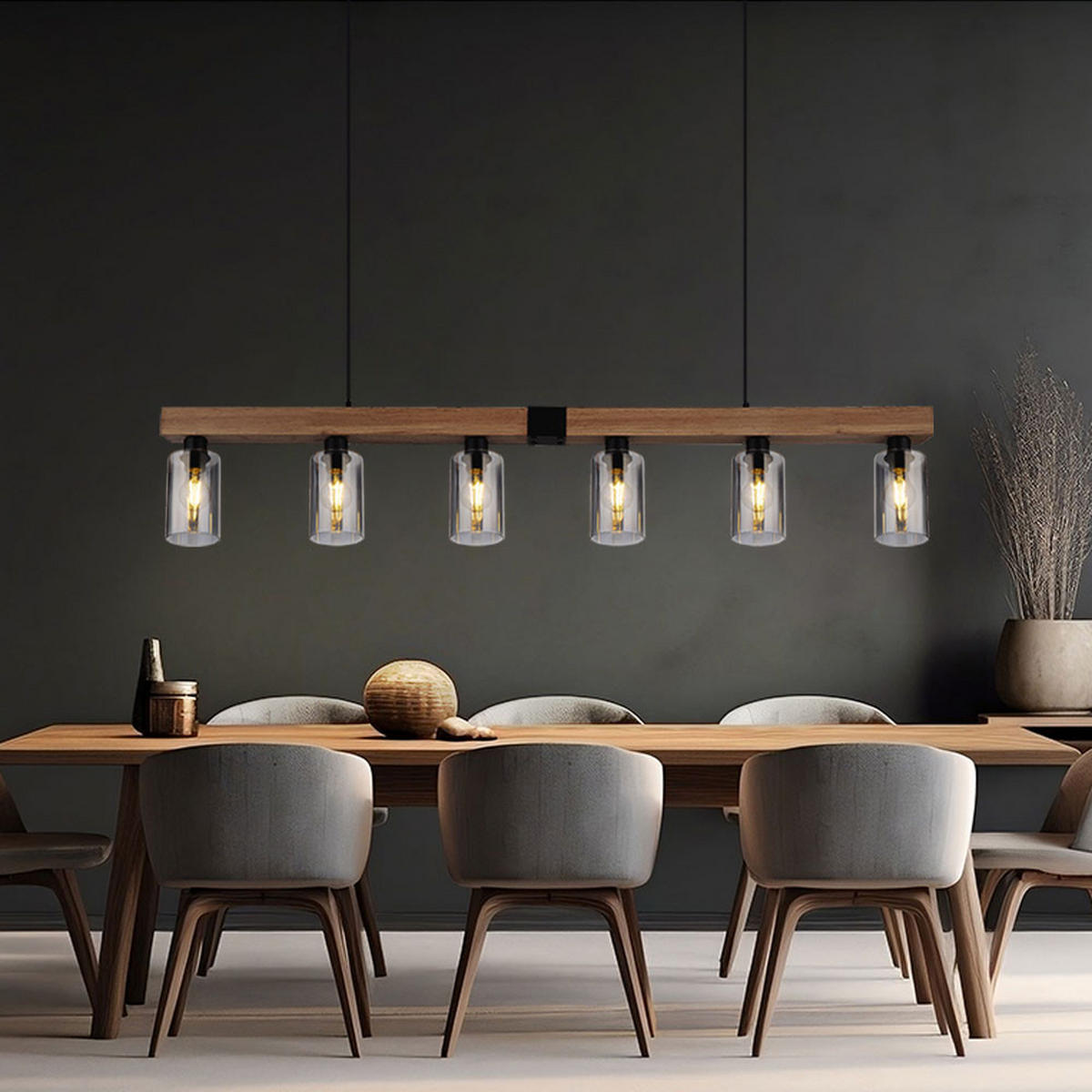 HÄNGELEUCHTE HADERA Metall Schwarz Glas rauch - Schwarz, Glas (140/10/120cm) - Globo Lighting