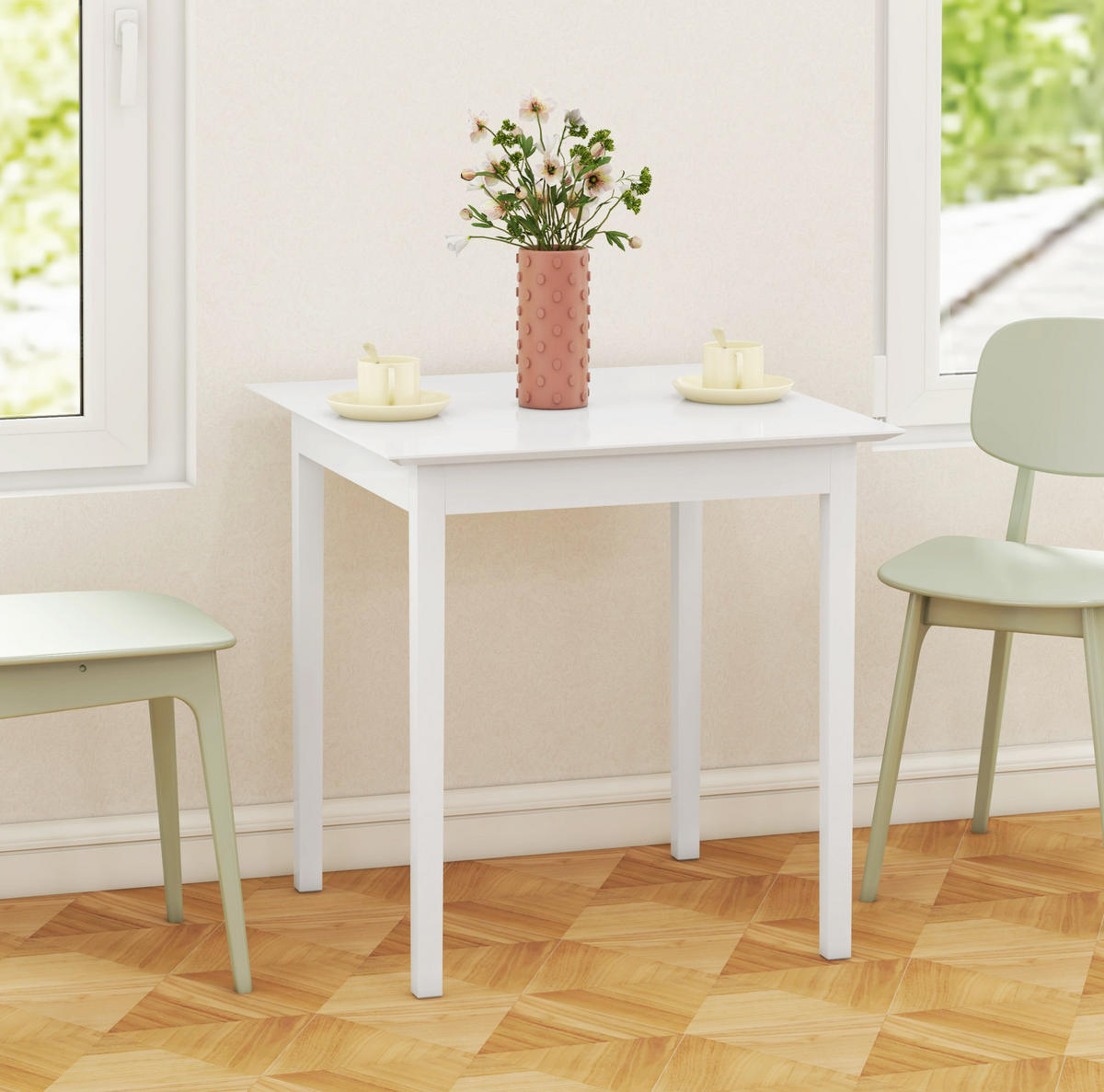 JÍDELNÍ stůl 75/75/76 cm bílý ze dřeva pro 2 osoby v rustikálním stylu - bílá, dřevo (75/75/76cm) - OKWISH
