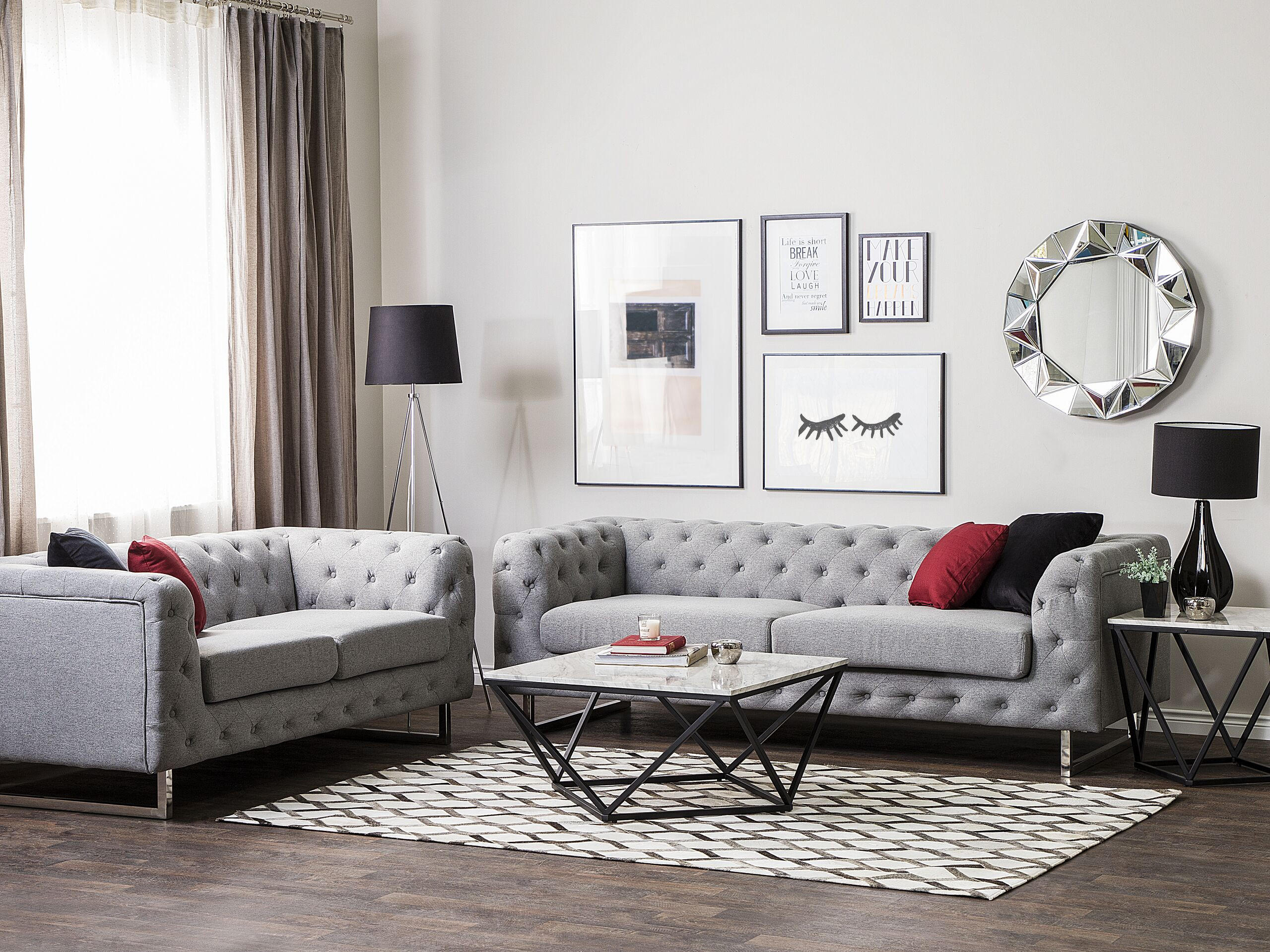 5-SITZER SOFA SET Polsterbezug Hellgrau Vissland - Grau, Textil (215/71/87cm) - Beliani