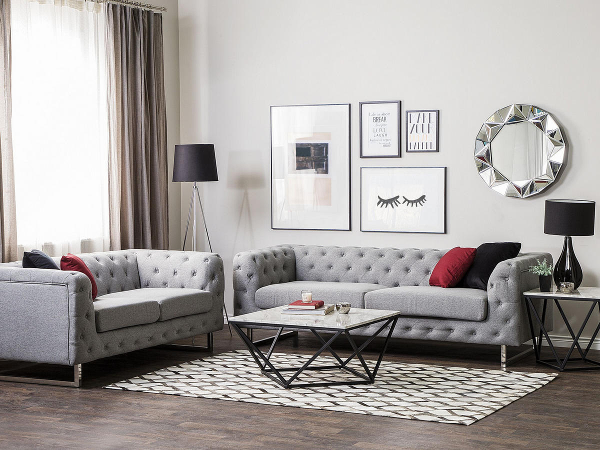 5-SITZER SOFA SET Polsterbezug Hellgrau Vissland - Grau, Textil (215/71/87cm) - Beliani