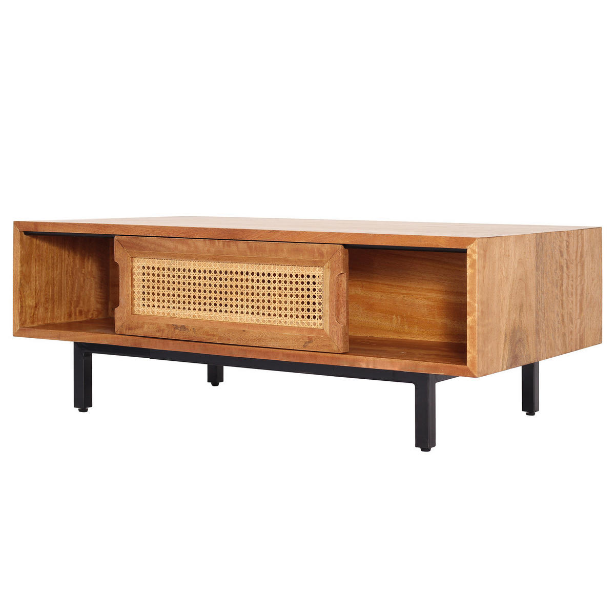 MASSIVER COUCHTISCH - Mango massiv / Wiener Geflecht - Mango / Beige - Beige/Schwarz, Naturmaterialen/Holz (60/110/40cm) - home24