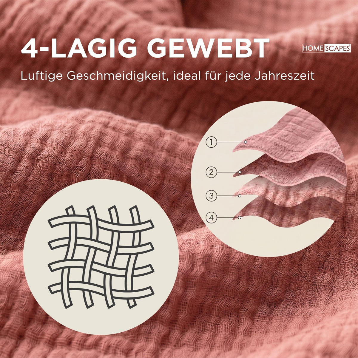 DEKOKISSEN Musselin rosa mit Quasten, 45/45 cm - Rosa, Textil (45/45cm) - Homescapes