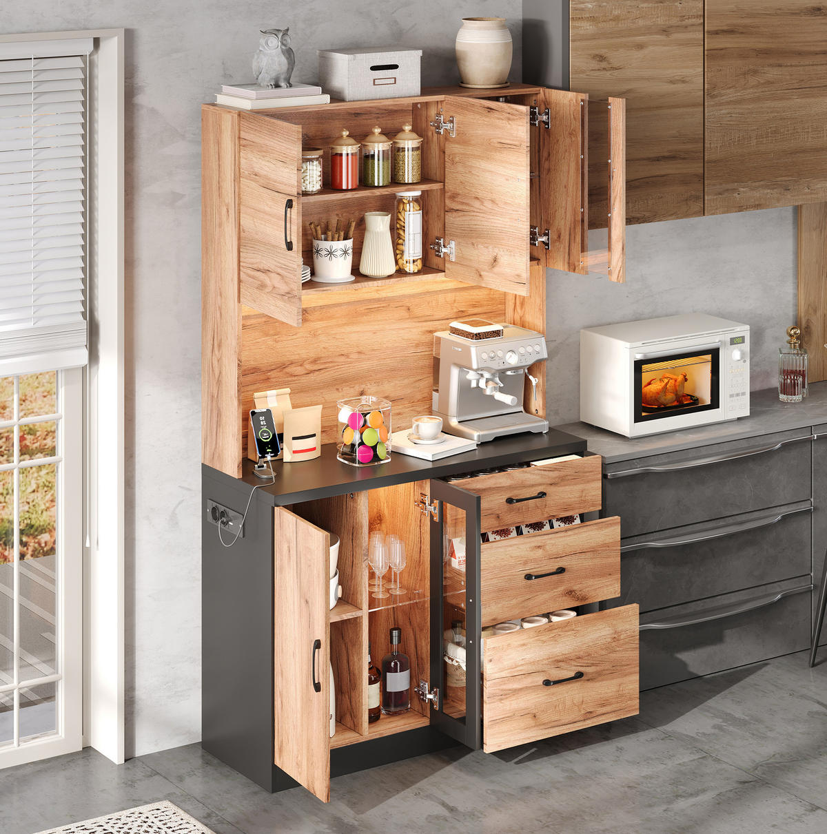 KÜCHENHOCHSCHRANK mit LED und Steckdose 105 x 40 x 180 cm MDF Neutral - Braun, Holzwerkstoff (40/180/105cm) - Meubliv