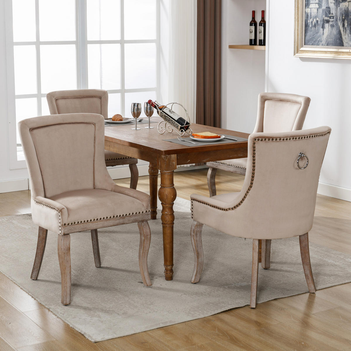 ESSZIMMERSTUHL gepolstert Samt Beige Massivholzgestell 4er-Set - Beige, Holz (61/91/55.1cm) - Meubliv