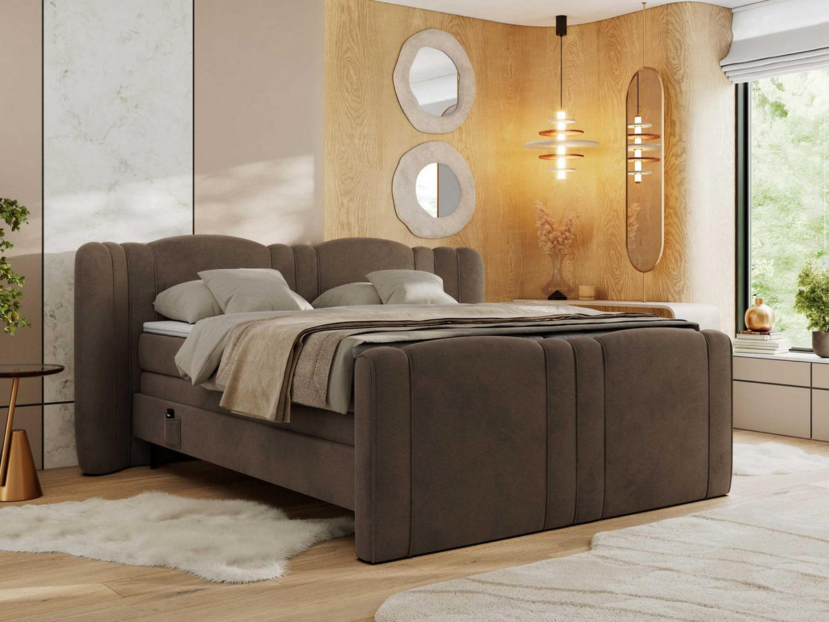 BOXSPRINGBETT FORTINA 140/200 - Braun Velvet - Topper T25 - H4 - Schwarz/Braun, Holz/Textil (140/200cm) - MKS