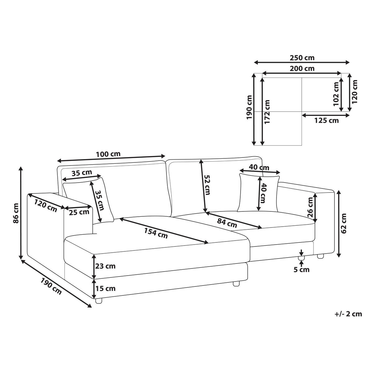 3-SITZER-ECKSOFA hellgrau linksseitig Lofoten - Schwarz/Grau, Textil (250/190cm) - Beliani