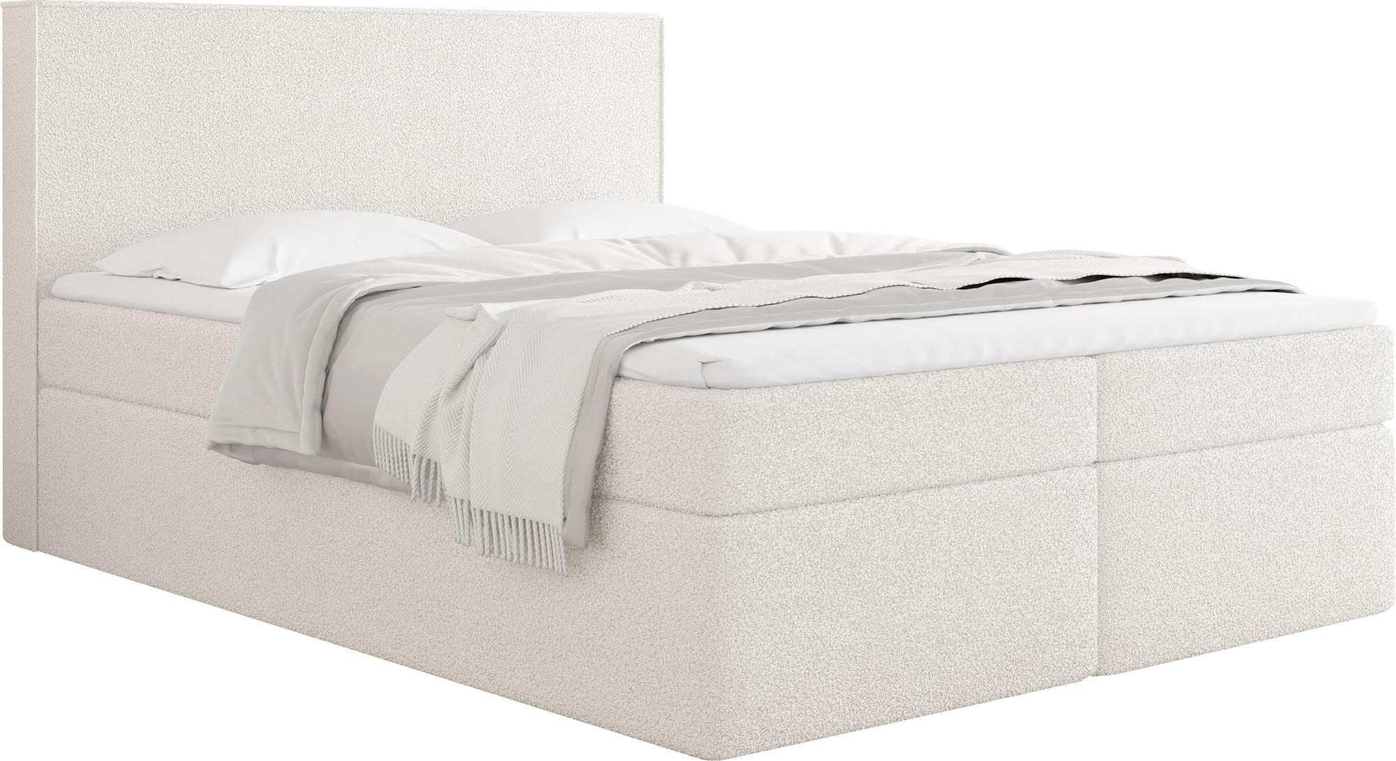 BOXBETT Terra mit Bettkasten, Creme Boucle 140x200 cm – inkl. H3 Matratze und H2 Visco Topper - Beige/Weiß, Holzwerkstoff/Kunststoff (140/200cm) - WFL GROUP