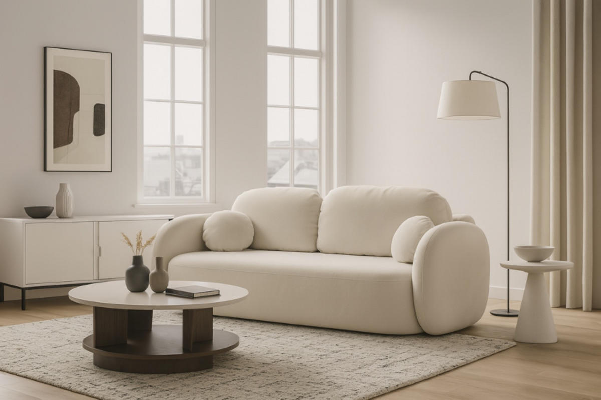 SITZSOFA Ecru LIO Mit Schlaffunktion Bezogen Mit Stoff SICURO 55 - Beige, Leder/Textil (238/86.5/101cm) - Sepro Meble
