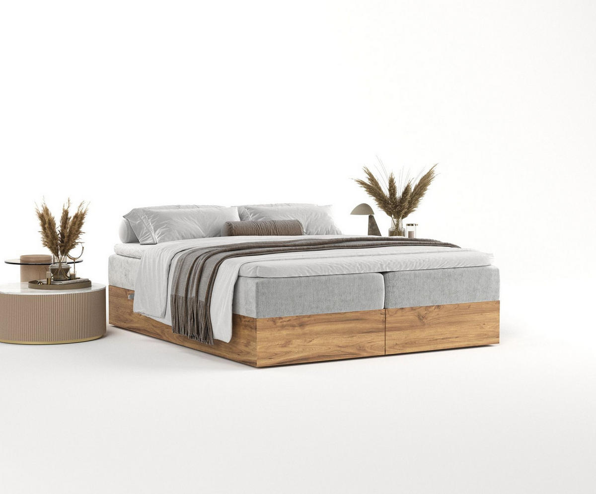 BOXBETT Faro Hellgrau 140/200 cm - Hellgrau/Schwarz, Holz/Holzwerkstoff (140/200cm) - Maison de Reve