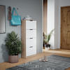 SCHUHKIPPER Luca Sonoma/Weiß 59 x 137 cm mit 4 Klappschubladen - Weiß/Sonoma Eiche, Holzwerkstoff (59/137/22cm) - Vicco