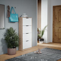 SCHUHKIPPER Luca Sonoma/Weiß 59 x 137 cm mit 4 Klappschubladen - Weiß/Sonoma Eiche, Holzwerkstoff (59/137/22cm) - Vicco