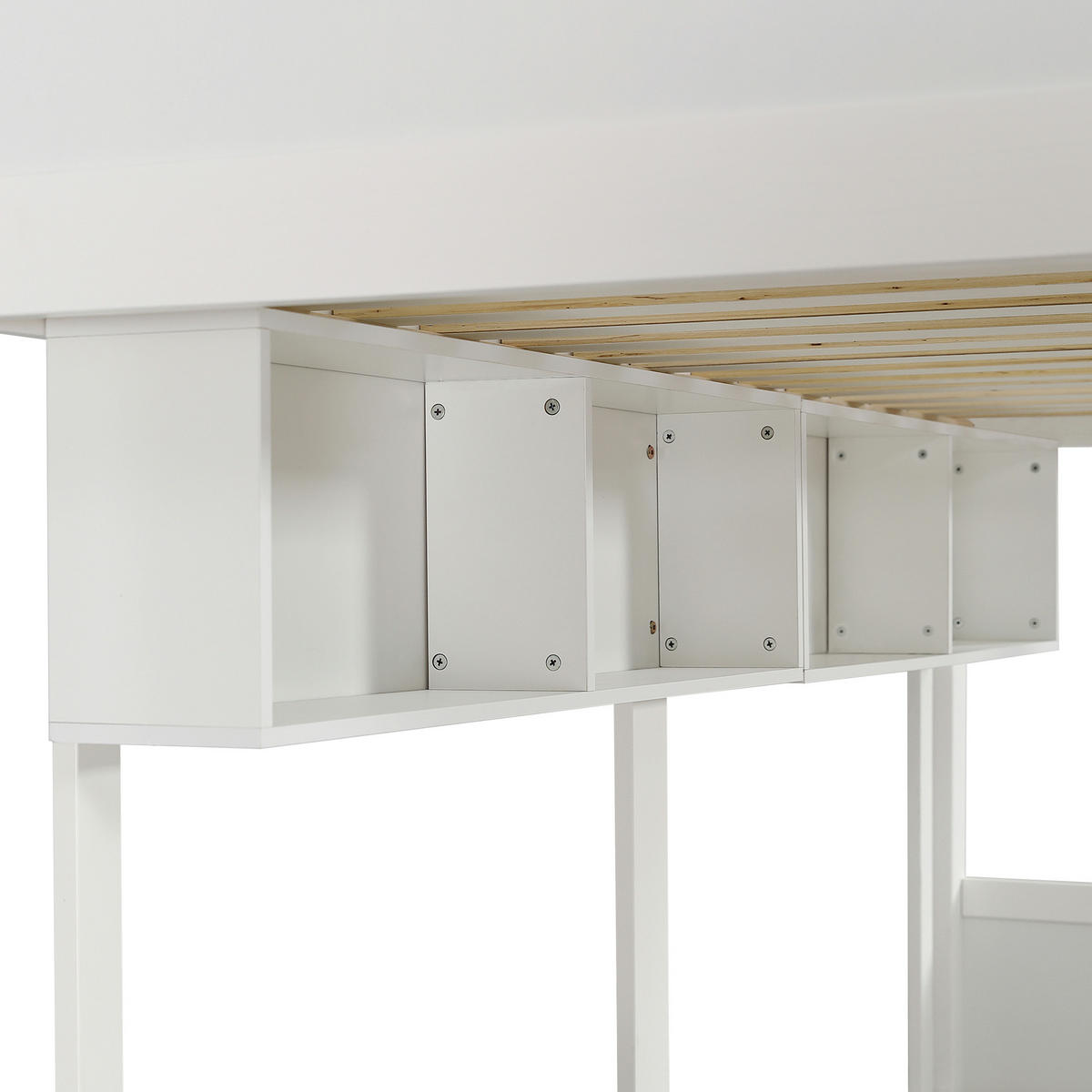HAUSBETT 90x200cm mit vierstufiger Leiter in Weiß+Blau - Weiß, Holz (90/200cm) - KOMHTOM