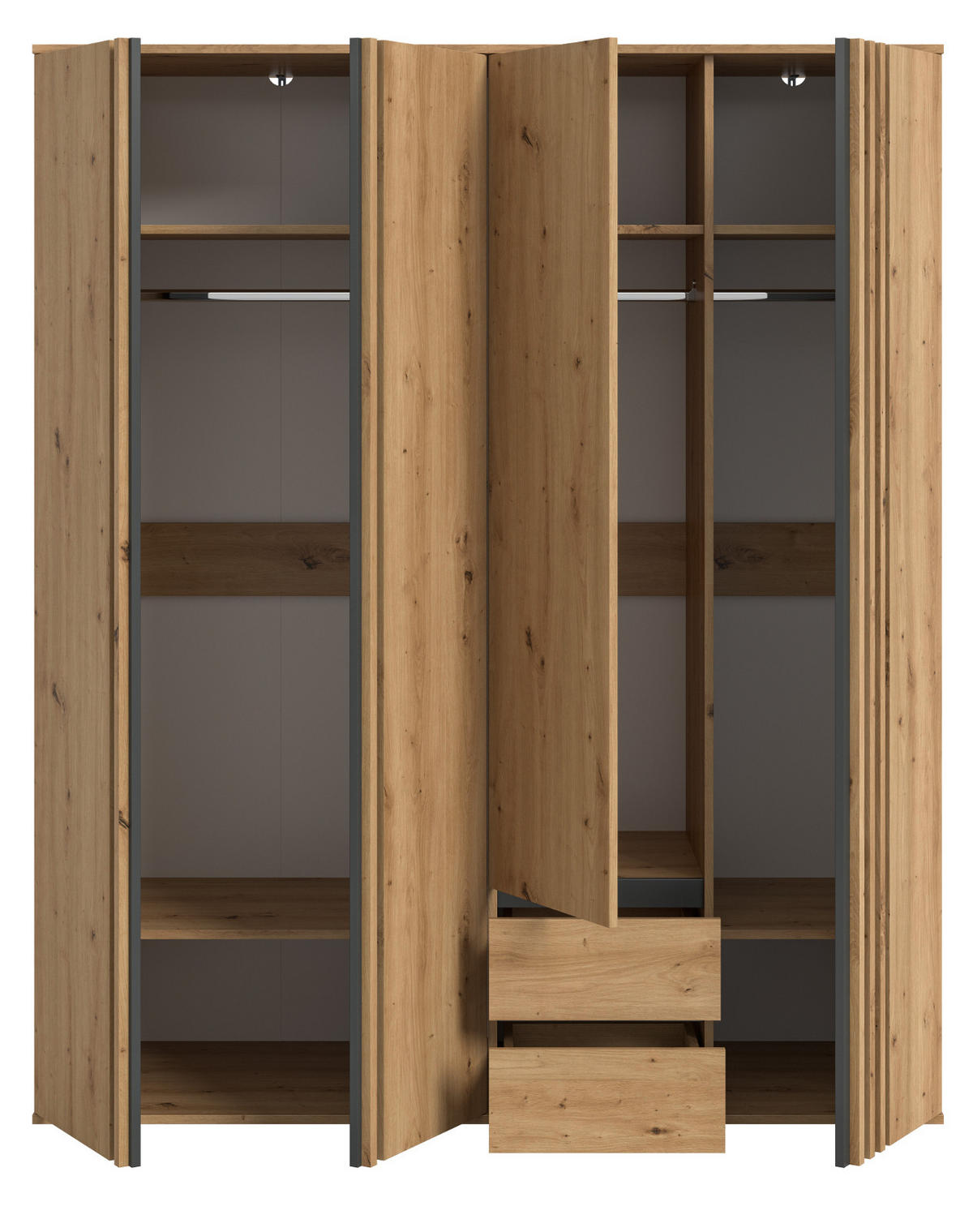 KLEIDERSCHRANK Eiche Artisan, grau 160 x 192 cm, Drehtürenschrank 4-türig - Anthrazit/Eiche Artisan, Holzwerkstoff (160/192/56cm) - Inn.Furn