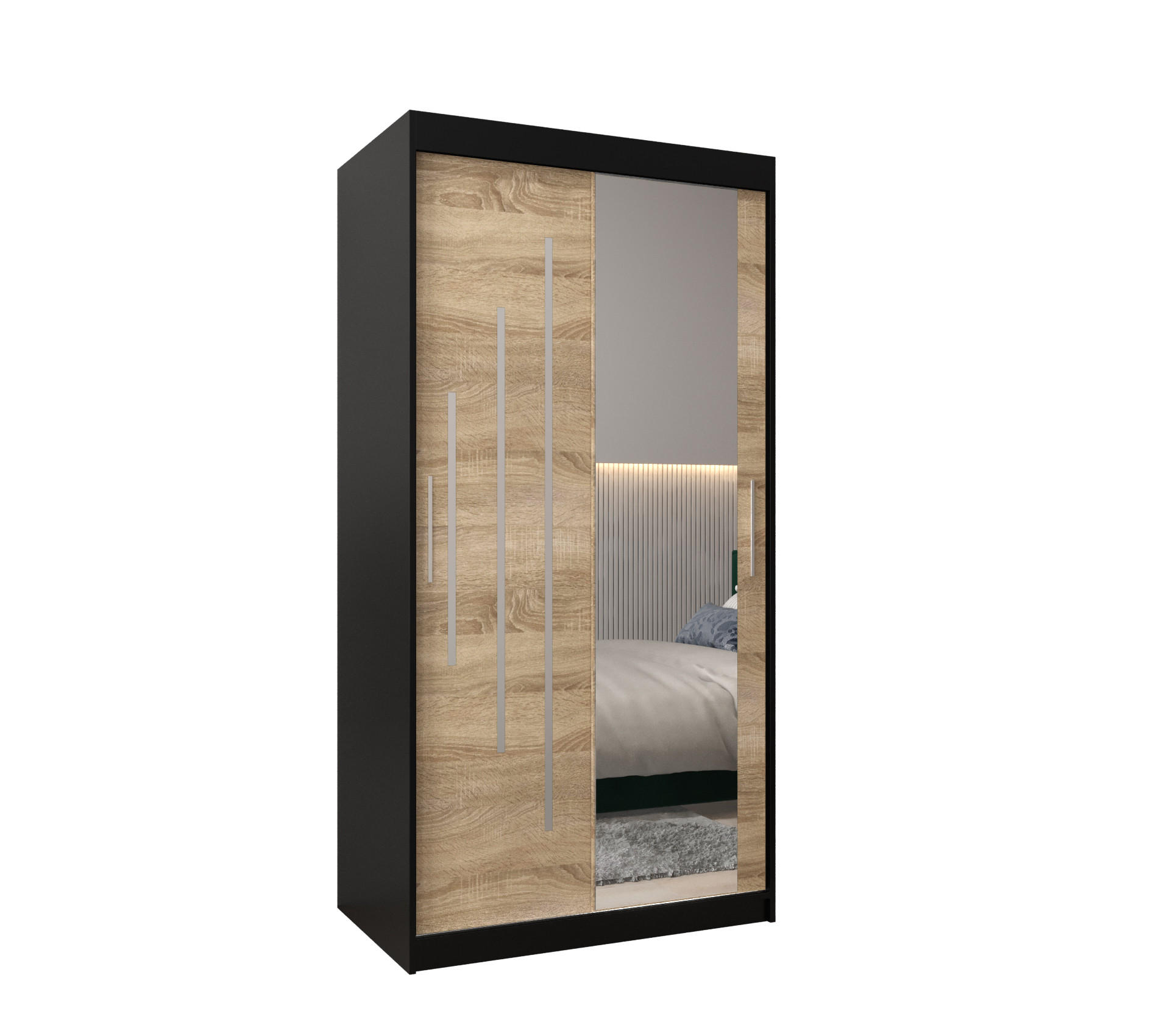 SCHWEBETÜRENSCHRANK 200/100/62 2-türig - Silberfarben/Schwarz, Holz/Kunststoff (100/200/62cm) - Abiks Möbel