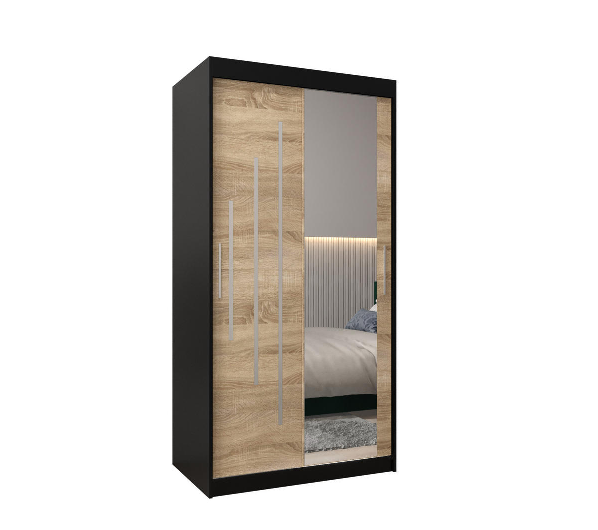 SCHWEBETÜRENSCHRANK 200/100/62 2-türig - Silberfarben/Schwarz, Holz/Kunststoff (100/200/62cm) - Abiks Möbel