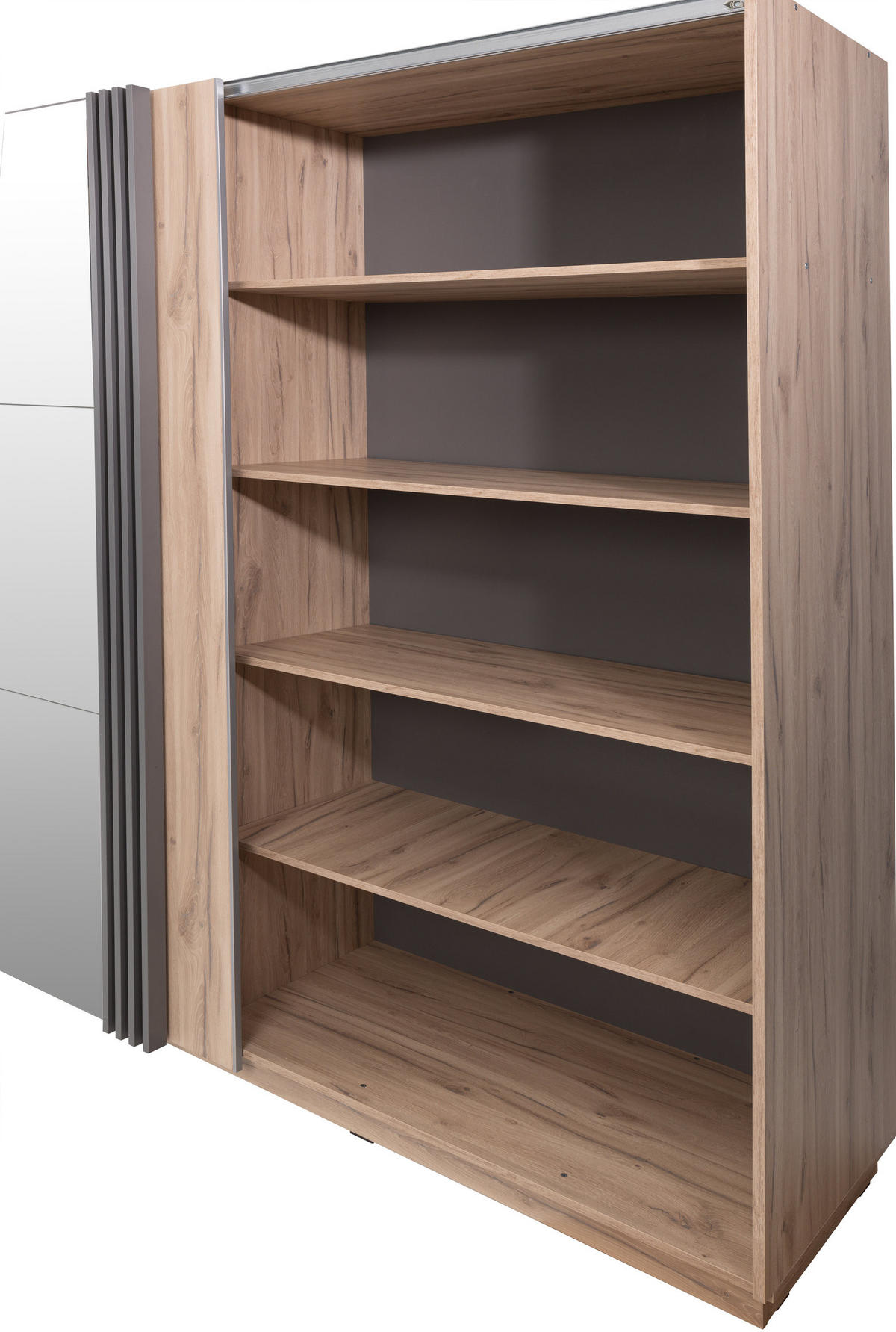 SCHWEBETÜRENSCHRANK PUNTO 215/210/61cm -türig mit Spiegel Eichefarben - Eichefarben/Anthrazit, Holzwerkstoff (215/210/61cm) - MASSENO