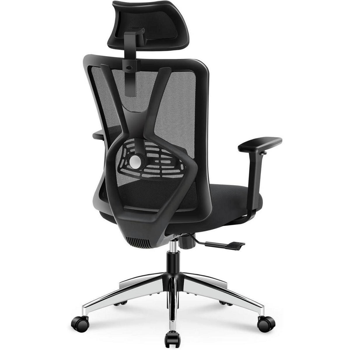 BÜROSTUHL Ergonomisch mit Lendenwirbelstütze und Kopfstütze - Schwarz, Kunststoff (25/53/69cm)
