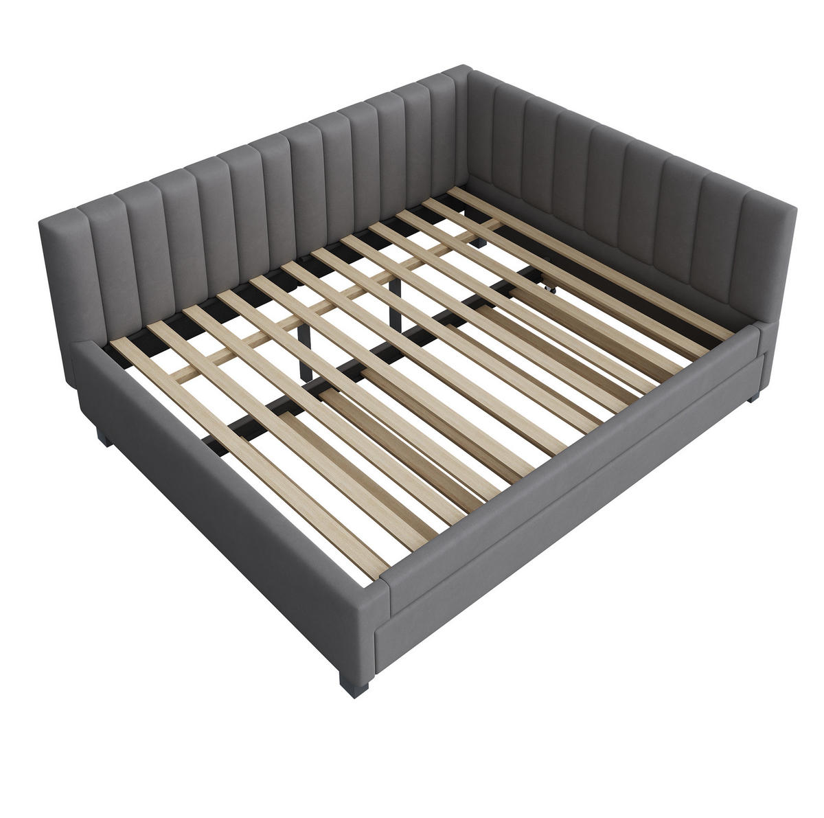 BETT 140/200 cm mit Ausziehbett inkl. Lattenrost in Grau - Grau, Leder (140/200cm) - BEAOK