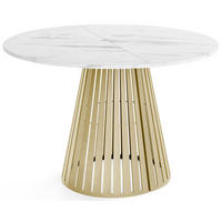 ESSTISCH Naro rund ausziehbar mit Goldenem Lamellen-Metallgestell, Marmor Weiß 100-180/100/76 cm - Ecru/Goldfarben, Holzwerkstoff/Metall (100/176/76cm) - WFL GROUP