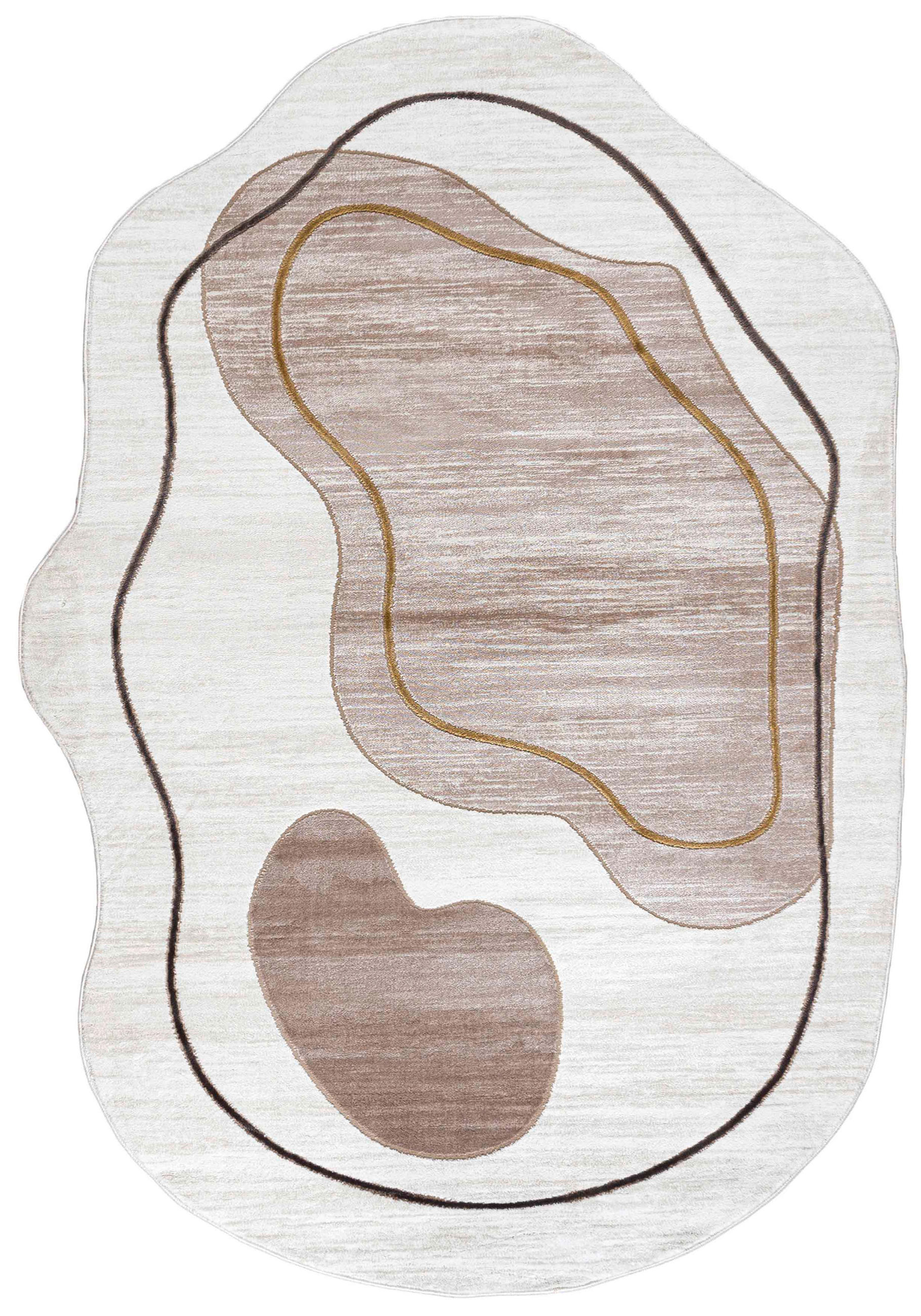 TEPPICH Beige Abstrakt - Kurzflor Unregelmäßig Unregelmäßige Form - Weiß Ecru Creme - 80 x 150 cm - Ecru, Textil (80/150cm) - Mazovia