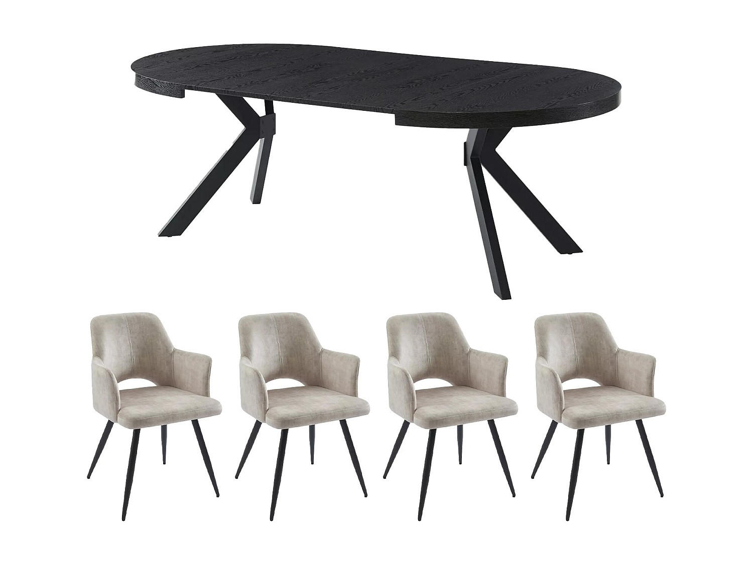 Vente-Unique Essgruppe Schwarz 220x76x120 cm