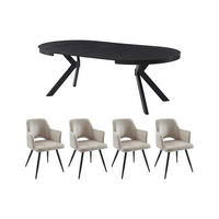 SET Tisch KOMONI + 4 Stühle KADIJA - Schwarz & Beige - Schwarz, Holz (220/76/120cm) - Vente-Unique