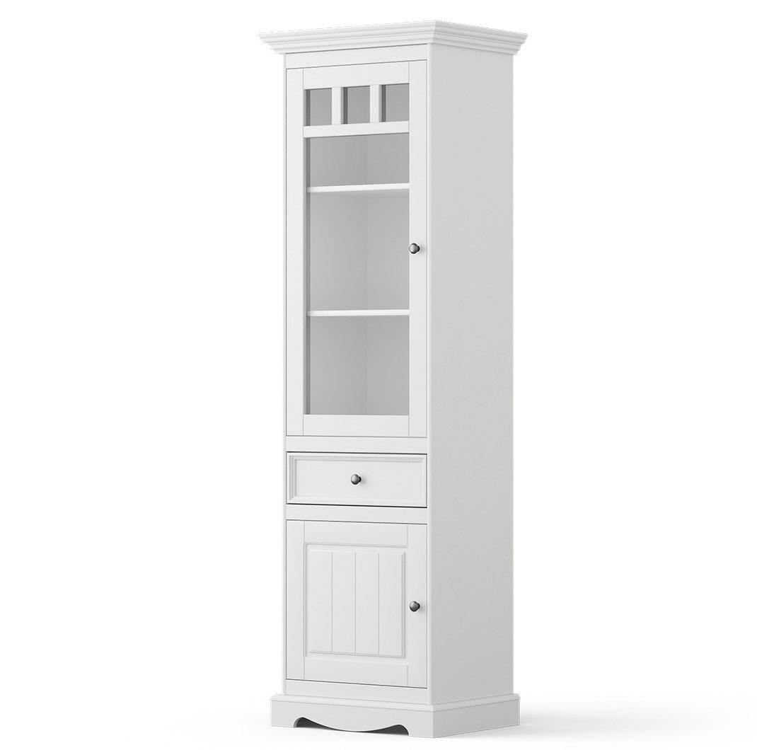 VITRINE Belluno Elegante Kiefer weiß (RAL9010) lackiert 59,5 / 44 / 190cm - Weiß, Holz/Metall (60/190/44cm) - Feldmann-Wohnen