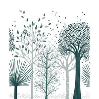 VLIESTAPETE M. Fox, Bäume 2m x 2.48m, blau - Blau, Papier (248/200cm) - Lilipinso