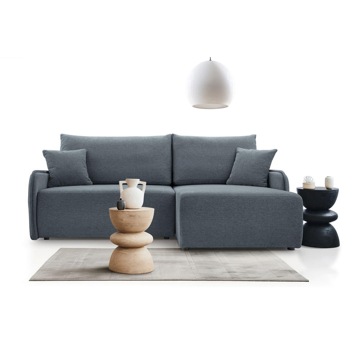 ECKSOFA Netarro, Dunkelgrau Chenille, rechtsseitig - Dunkelgrau/Schwarz, Kunststoff/Textil (147/198cm) - Selsey