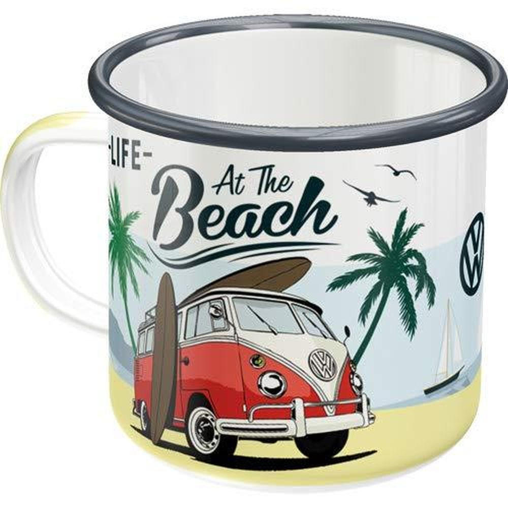EMAILLE-BECHER 360 ml Volkswagen VW Bulli Beach - Multicolor, Metall (0.36L) - Nostalgic-Art