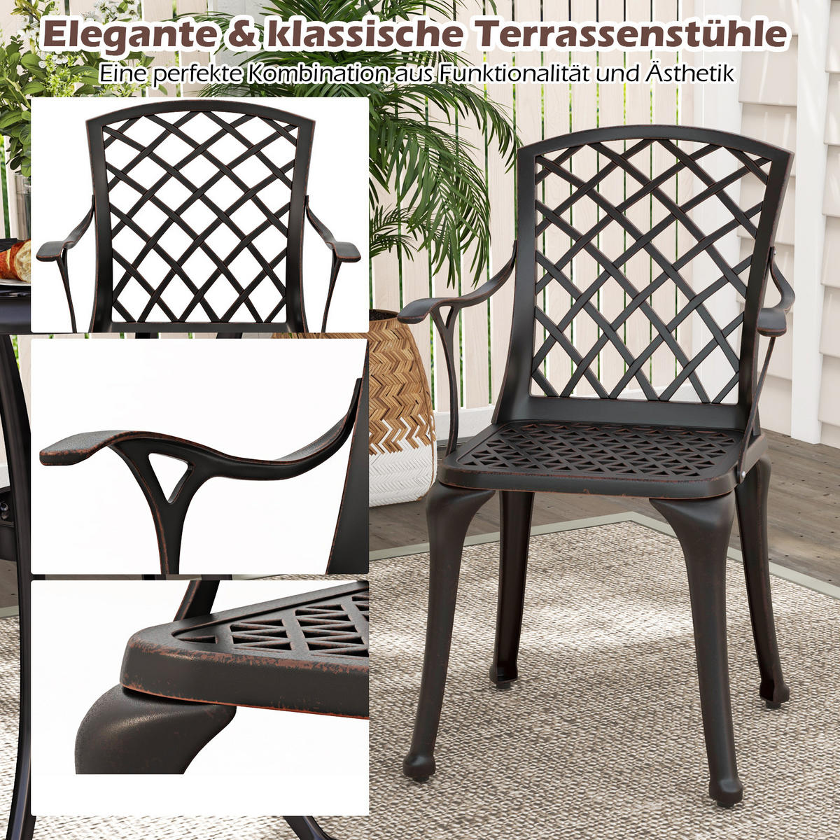 GARTENSTÜHLE Rotes Kupfer(2er-Set) - Rot, Metall (46/94/52cm) - COSTWAY