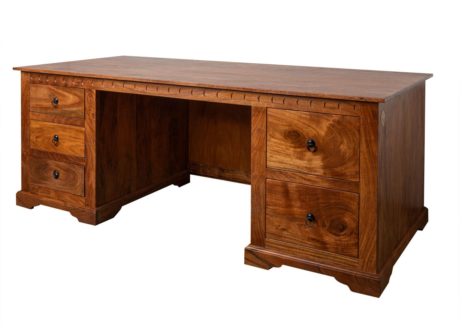 SCHREIBTISCH Akazie 180x80x74 honig lackiert OXFORD #0529 - Braun, Holz (80/180/74cm) - Massivmoebel24