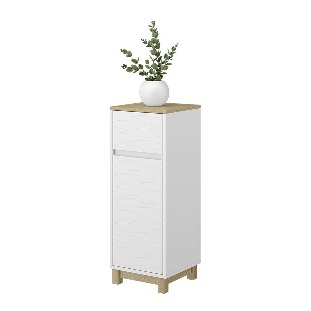 MIDISCHRANK Livia Weiß 30 x 80 cm mit Schublade - Weiß/Naturfarben, Holzwerkstoff (30/80/30cm) - Vicco