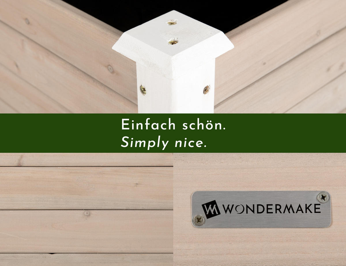 HOCHBEET aus Holz für Garten & Balkon, rechteckig mit Vlies-Folie - Weiß, Holz (124/75/63cm) - WONDERMAKE