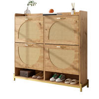 SCHUHSCHRANK Holz Rattantüren 4 Türen Metallrahmen Regal - Naturfarben, Holzwerkstoff (24/100/108.5cm) - FLIEKS