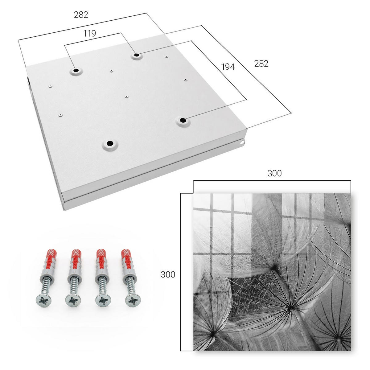 SCHLÜSSELBOX Weiß 30x30 cm – Türöffnung nach rechts - Löwenzahnsamen - Grau, Metall (30/30/5cm) - TULUP