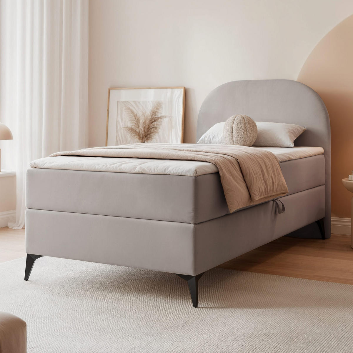 BOXBETT NOELIA 90/200 cm Öffnung links, mit Matratze, Grau - Grau, Holzwerkstoff/Textil (90/200cm) - Idohome