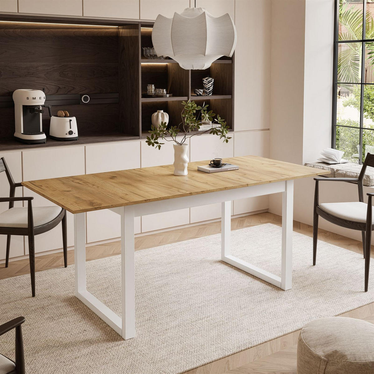 ESSTISCH ARTON II ausziehbarer Tisch 140-195 cm für 6-8 Personen - Eichefarben/Weiß, Holzwerkstoff/Metall (140/80/77cm) - Lookway