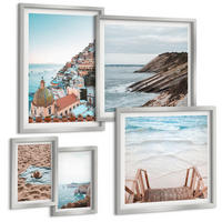 BILDER SET 5er Set - 50x50 cm & 20x30 cm & 40x60 cm Silberner Rahmen - Berglandschaften und Wasserfälle - Silberfarben, Kunststoff (40/60cm) - TULUP