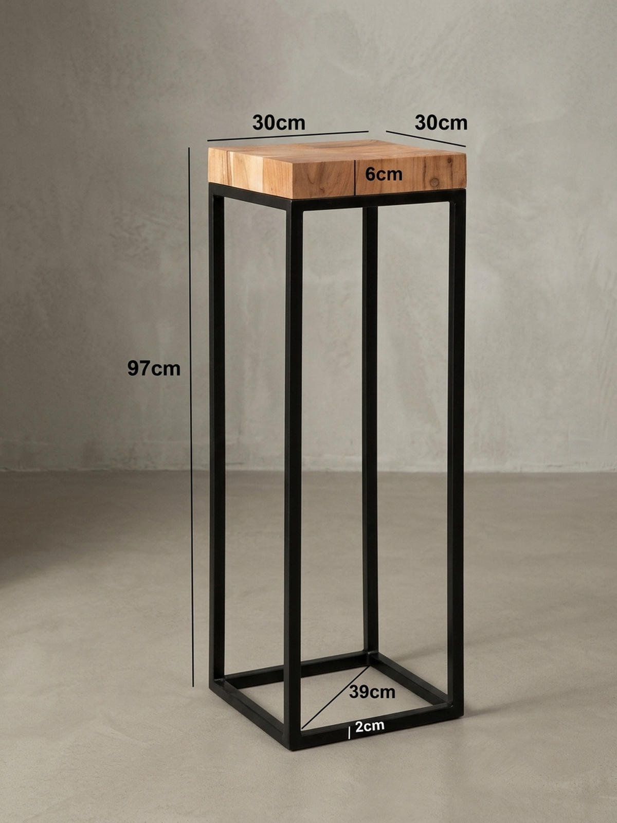 BEISTELLTISCH – Akazienholz Metall Natur 30x97x30 cm Industrial - Beige/Schwarz, Holz/Metall (30/30/97cm) - KADIMA DESIGN