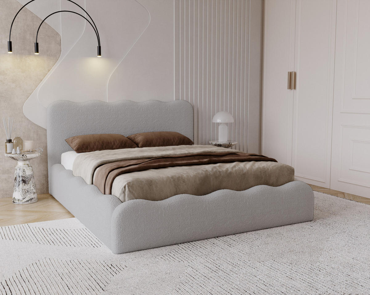 POLSTERBETT 160x200 Wave, Bettkasten, Boucle, Hellgrau - Hellgrau, Holz/Textil (160/200cm) - Emporius