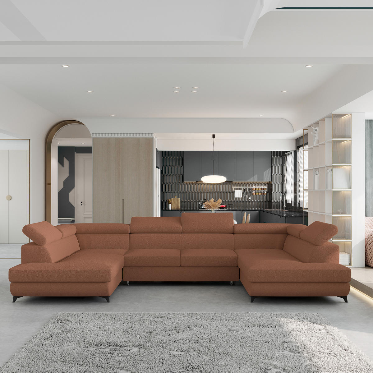 ROHOVÁ SEDAČKA VINTESSA měděná - černá/měděná, kov/dřevo (323/190cm) - MASSENO