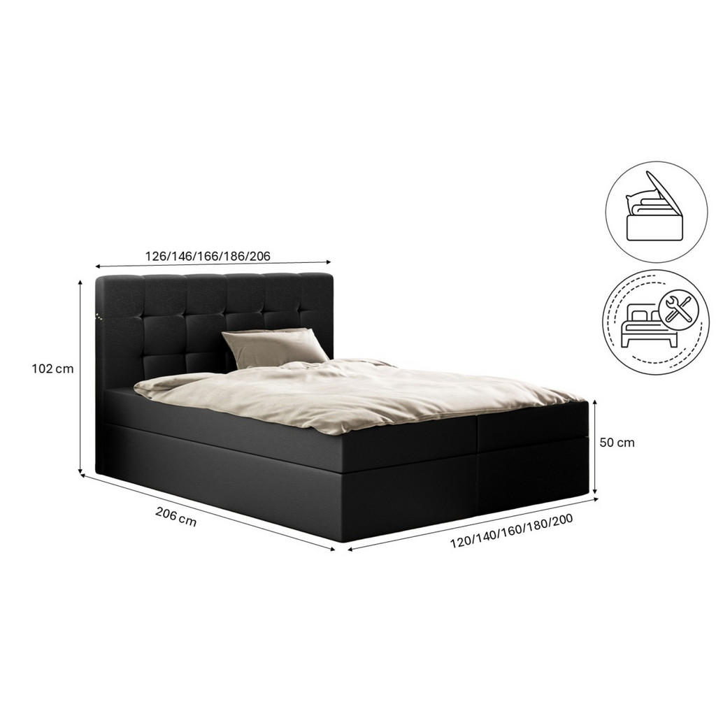 Thumbnail - Kaiser Möbel Boxbett, Schwarz, Holz, H3, 200x200 cm, Schlafzimmer, Betten, Boxspringbetten