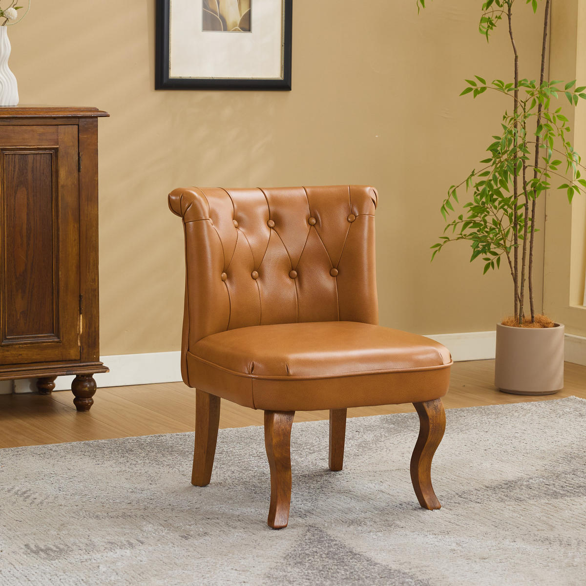 STUHL Echtleder mit Massivholzbeinen, DE-42328, Hellbraun - Hellbraun, Holzwerkstoff (60/72/56cm) - ComfortXL
