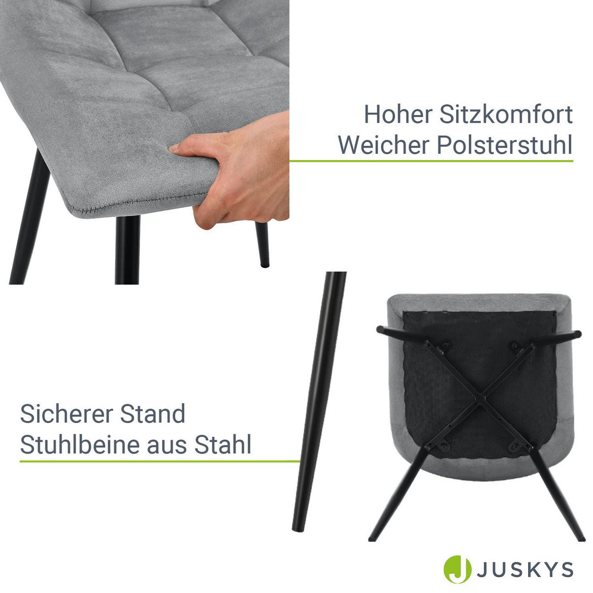 ESSZIMMERSTUHL Blanca Samt hellgrau (2er Set) - Hellgrau, Textil (46/90/61cm) - Juskys