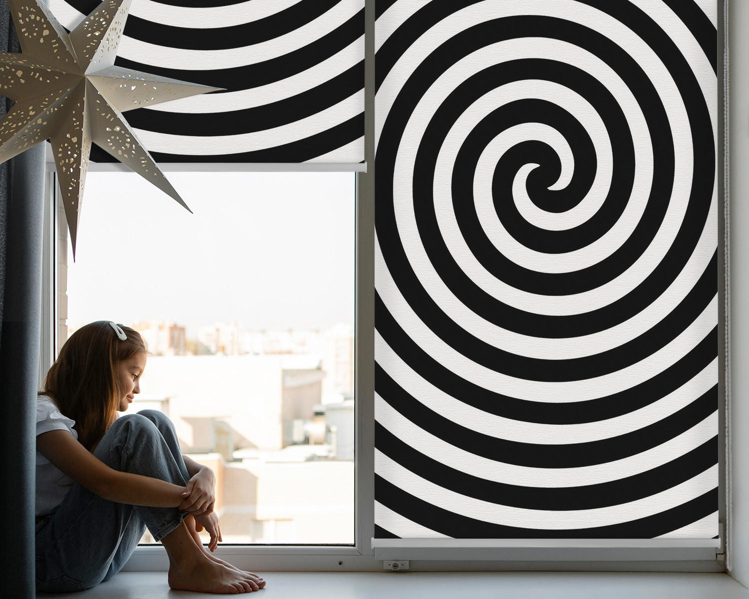 VERDUNKELUNGSROLLO 70x140 cm Hypnotisierender Kreis - Schwarz, Textil (70/140cm) - TULUP