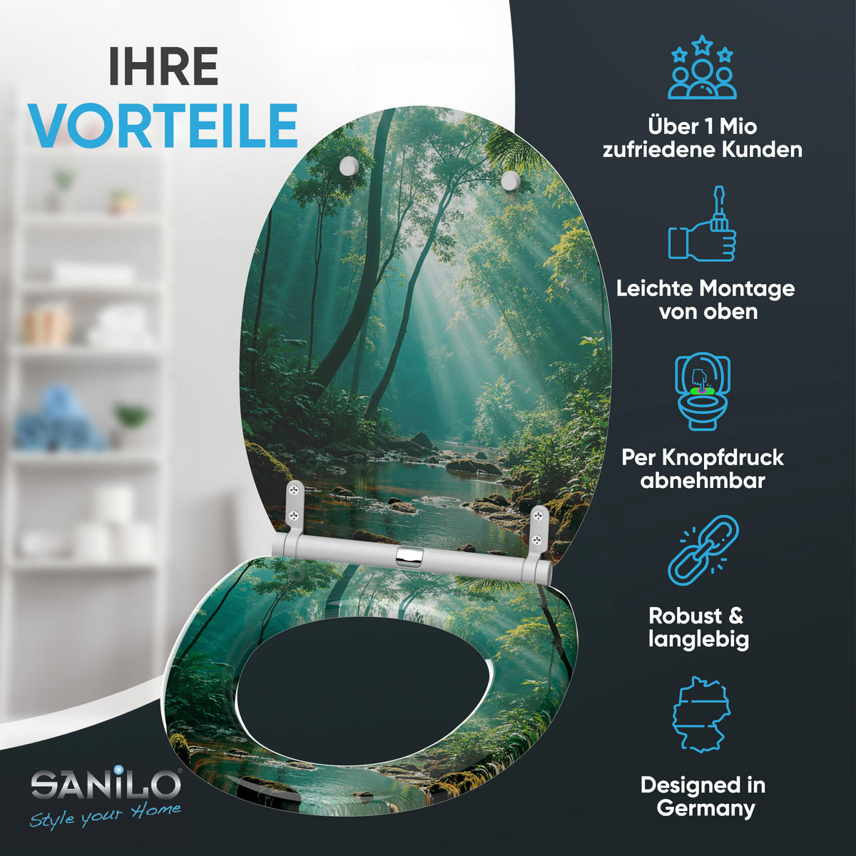 WC-SITZ mit Absenkautomatik & Top Fix Rainforest - Grün, Holzwerkstoff (37.7/5.5/48cm) - Sanilo