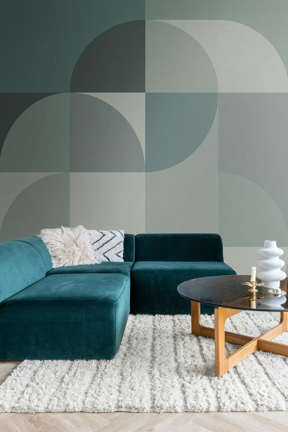 FOTOTAPETE Kreise im Bauhaus-Stil 250 x 279 cm - Blau, Papier (250/279cm) - Origin Wallcoverings
